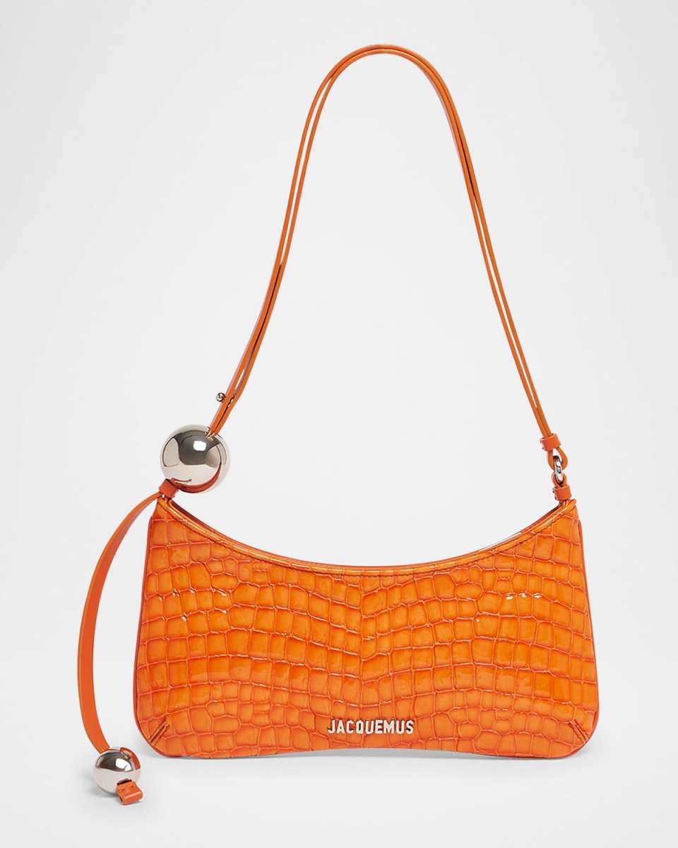 Le Bisou Perle Patent Croc-Embossed Shoulder Bag